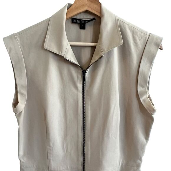 Lafayette 148 Collared Shirt Dress Size 8 Zip Front Stretch Neutral Office Siren - Picture 2 of 9